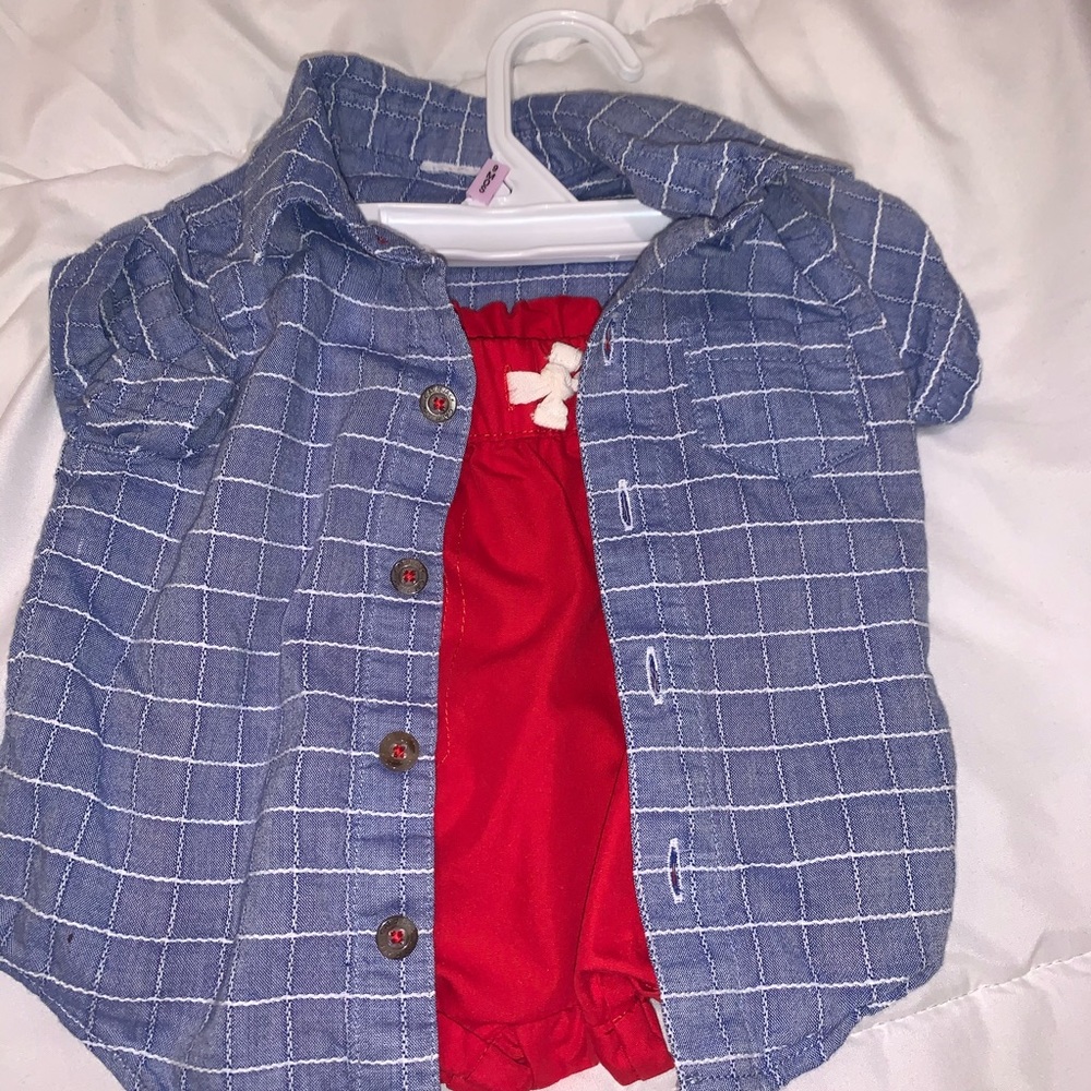 Blue button down with red shorts